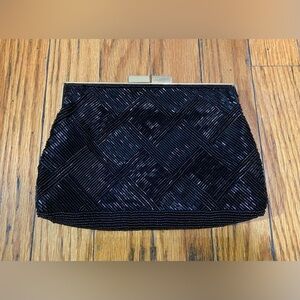 Vintage Lord & Taylor: All-black, checkered sequin clutch with gold detailing